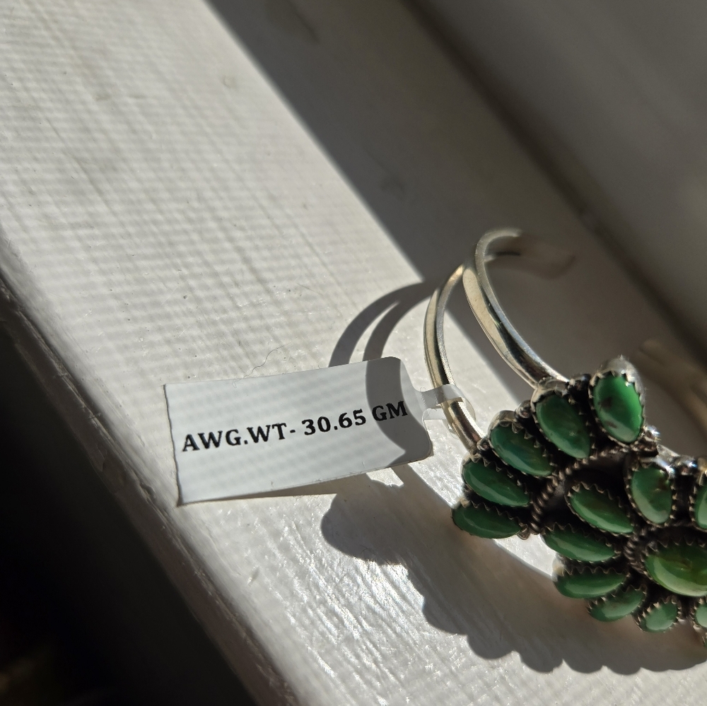 Sterling Silver And Green Mojave Turqoise Southwestern Bracelet - Picture 6 of 7